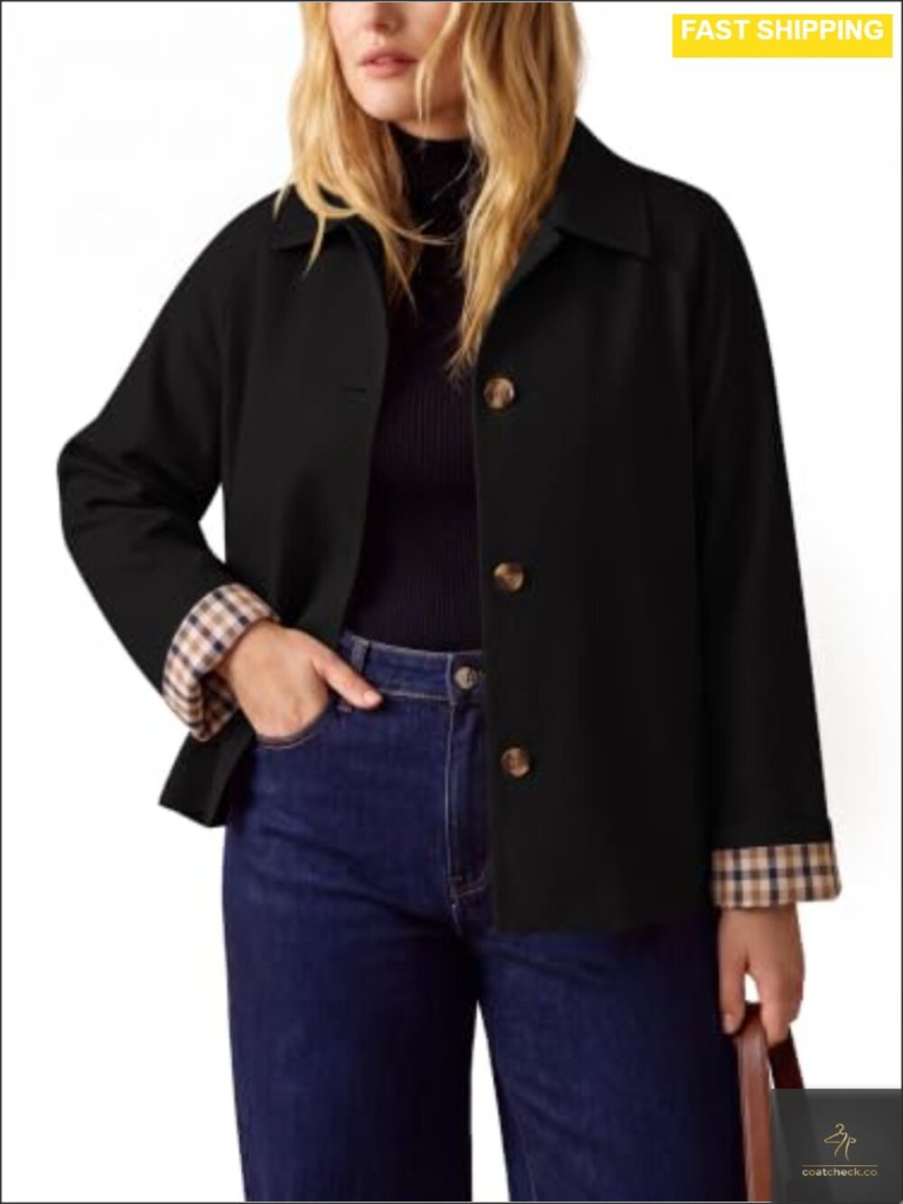 Plus Size Cropped Trench Coat Lightweight Plaid-Lined Jacket